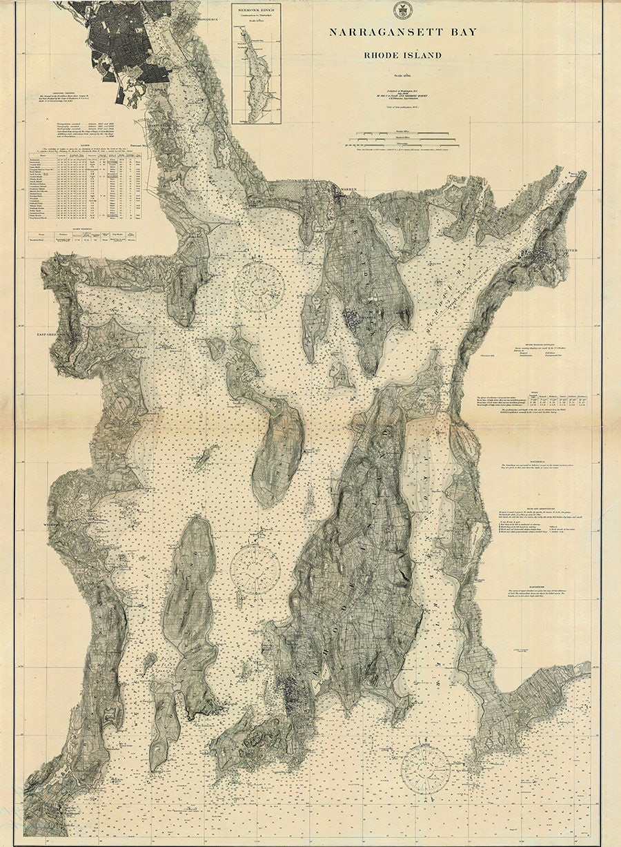 1906 Nautical Map of Narragansett Bay Rhode Island