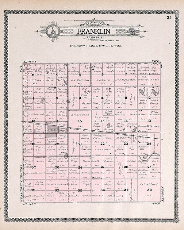 1909 Map of Franklin Township Jerauld County South Dakota