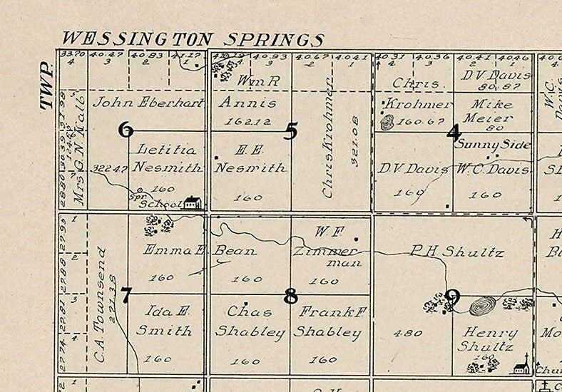 1909 Map of Viola Township Jerauld County South Dakota