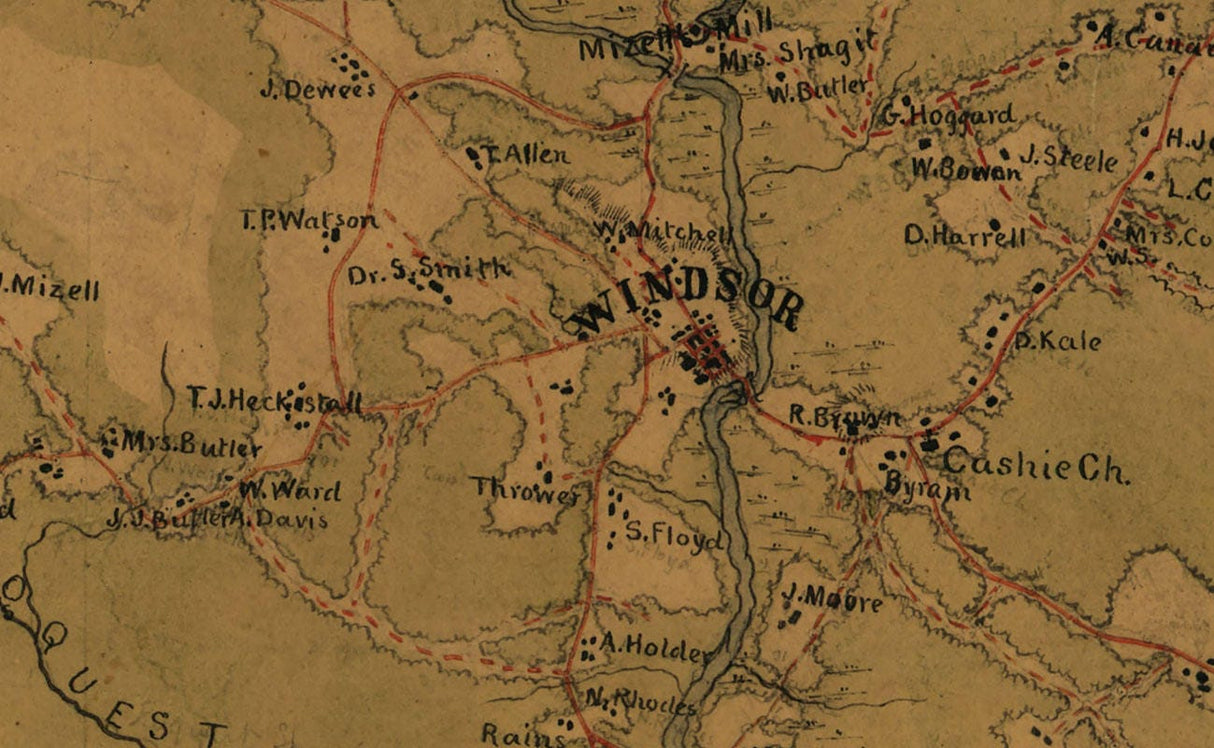 1863 Map of Bertie Hertford and Northampton County NC