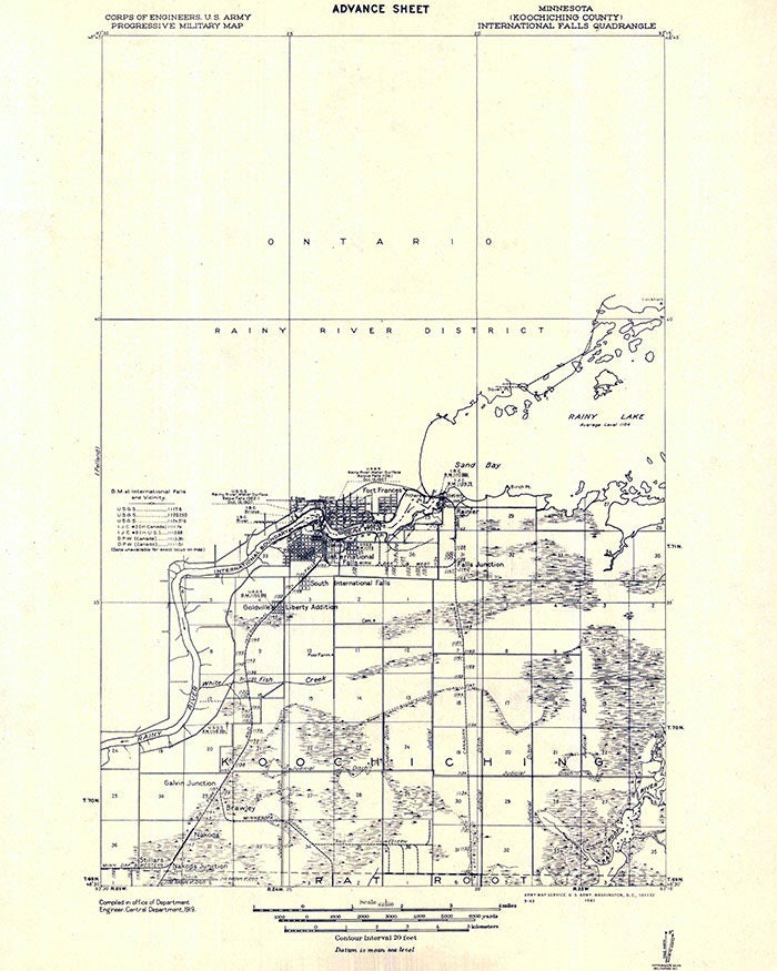 1919 Topo Map of International Falls Minnesota