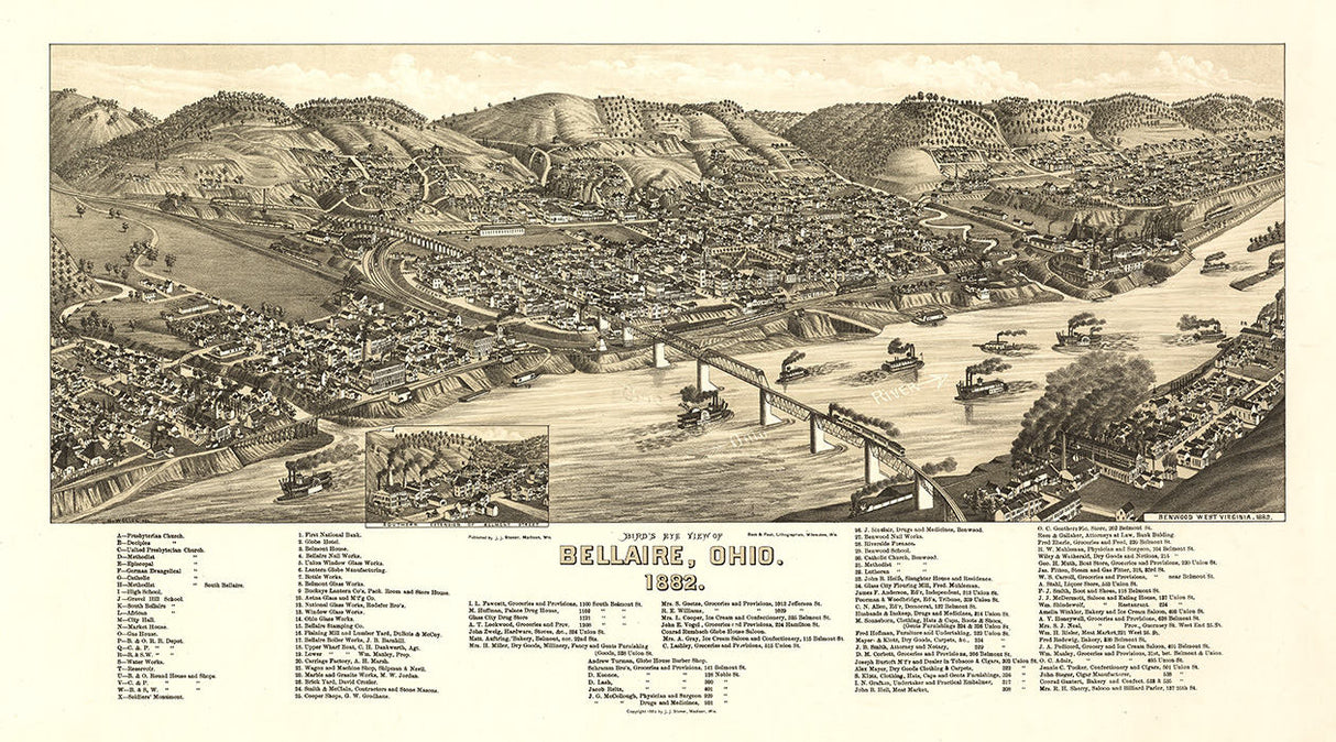 1882 Panoramic Map of Bellaire Ohio