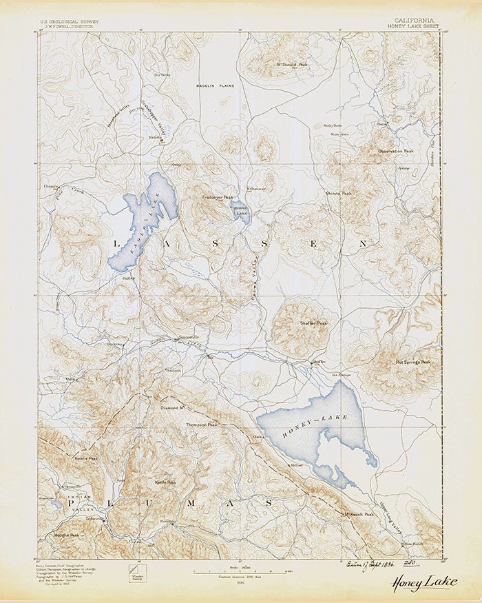 1886 Topo Map of Honey Lake California Quadrangle