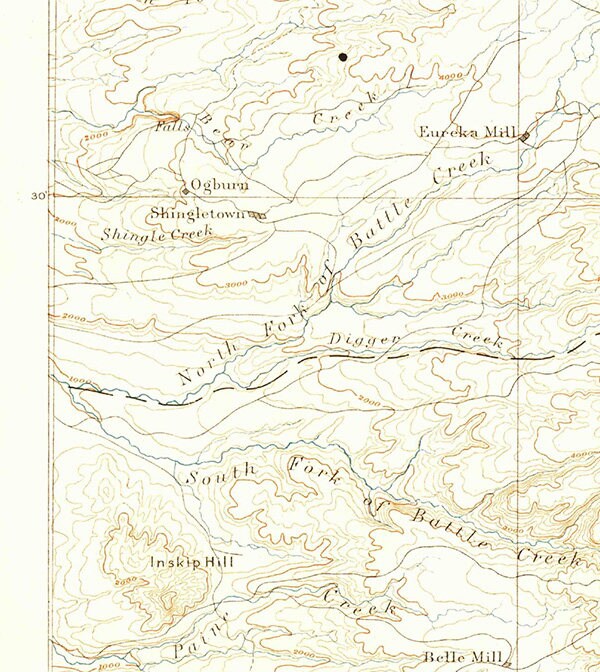 1886 Topo Map of Lassen Peak California Quadrangle