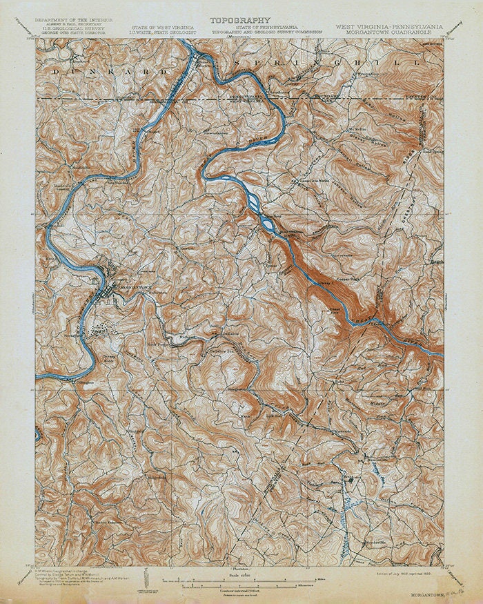 1902 Topo Map of Morgantown West Virginia Quadrangle