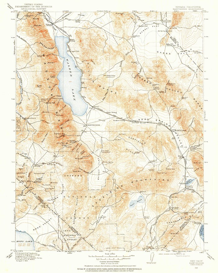 1909 Topo Map of Hawthorne Nevada Quadrangle
