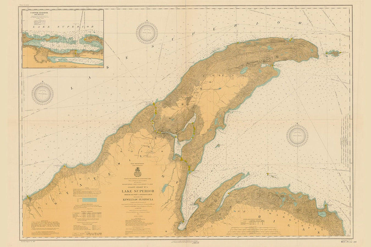 1914 Nauitical Map of Lake Superior & Keweenaw Penninsula