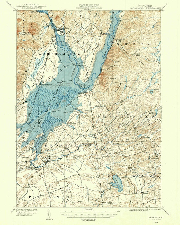 1899 Topo Map of Broadalbin New York Sacandaga Lake