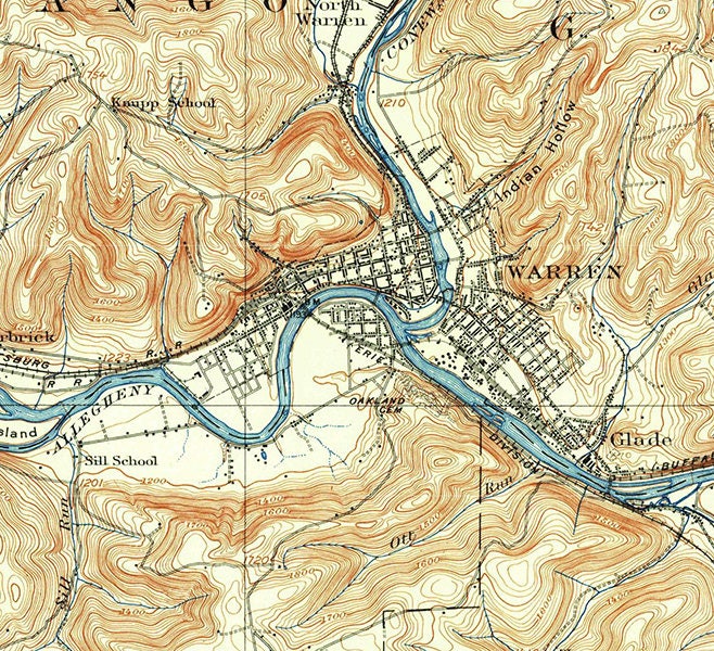 1906 Topo Map of Warren Pennsylvania