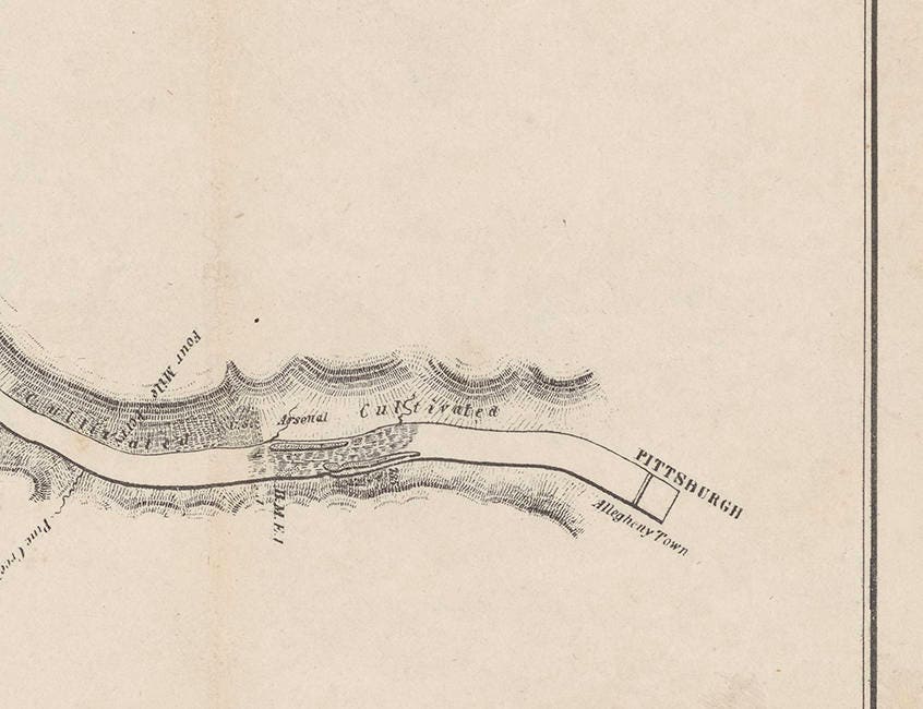 1828 Map of the Allegheny River from Franklin to Pittsburgh