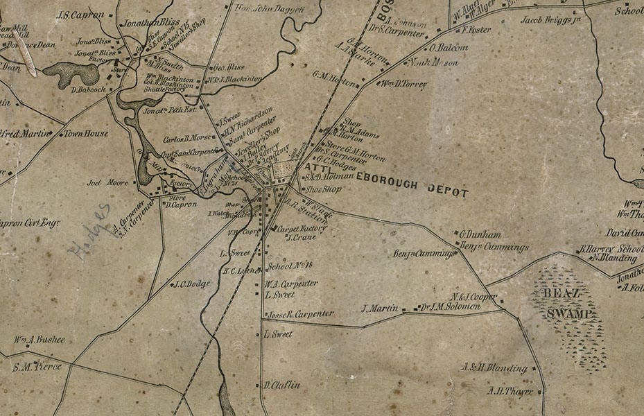 1850 Map of Attleborough Bristol County Massachusetts
