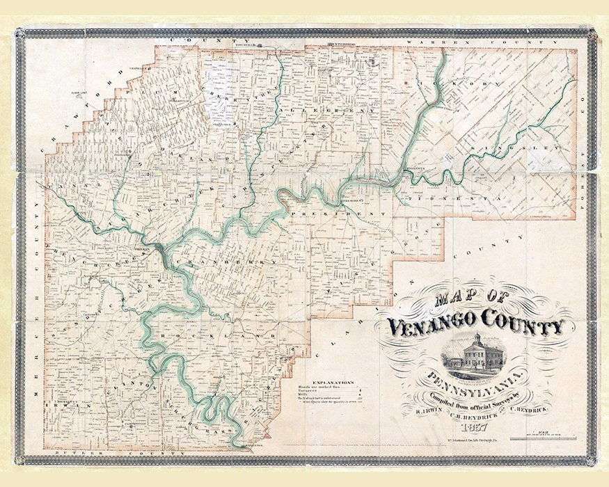 1857 Map of Venango County Pennsylvania