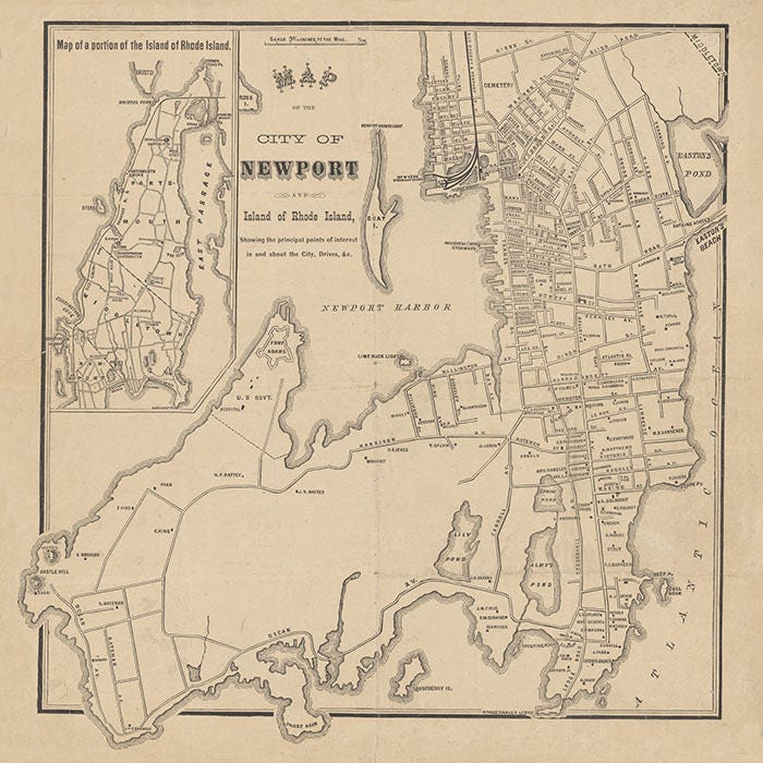 1870 Map of Newport and Island of Rhode Island