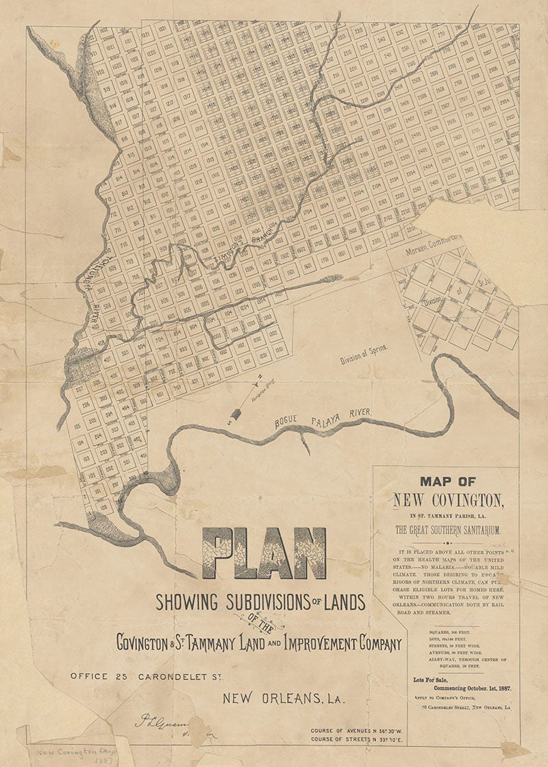 1887 Map of New Covington St Tammany Parish La