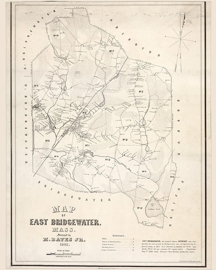 1848 Map of East Bridgewater Massachusetts
