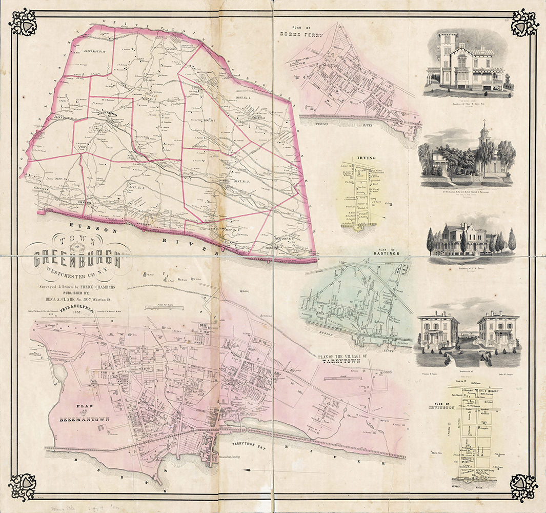 1857 Map of Greenburgh Westchester County New York
