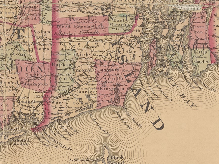 1866 Map of Massachusetts Connecticut and Rhode Island