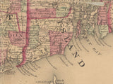 1866 Map of Massachusetts Connecticut and Rhode Island