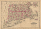 1866 Map of Massachusetts Connecticut and Rhode Island