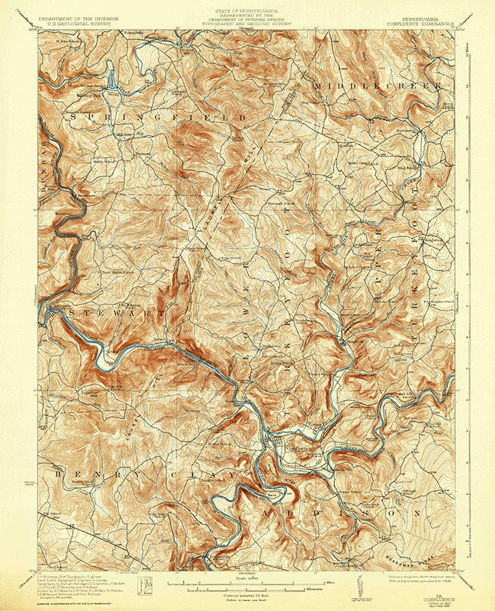 1922 Topo Map of Confluence Pa Quadrangle