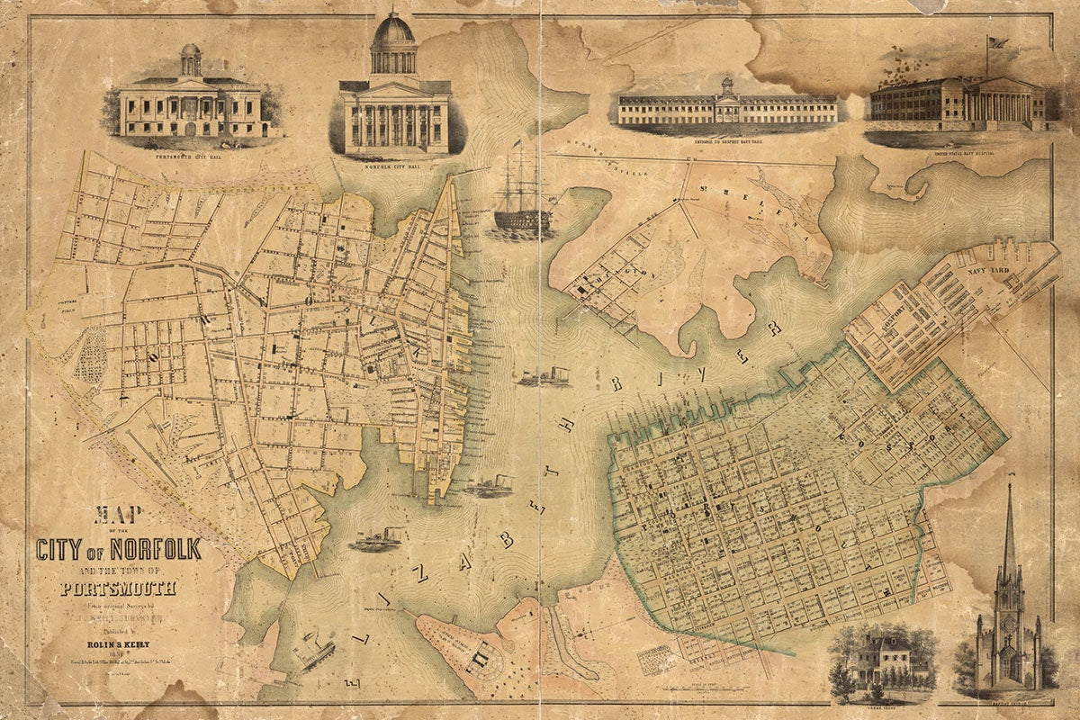 1851 Map of Norfolk and Portsmouth Virginia