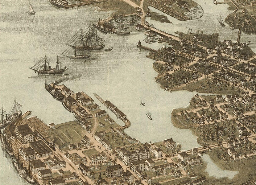 1873 Panoramic Map of Norfolk & Portsmouth Virginia