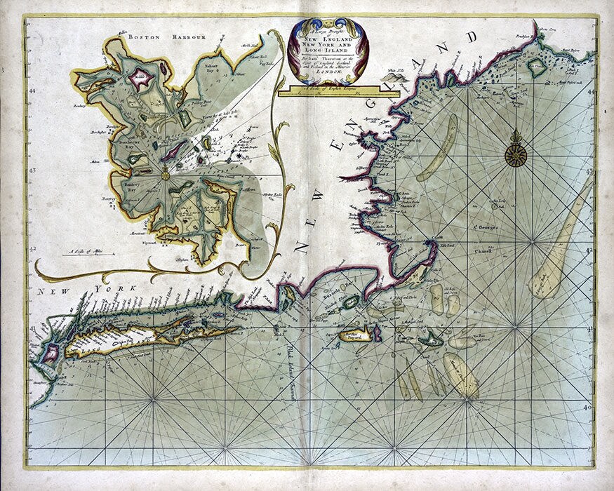 1702 Map of New England New York and Long Island