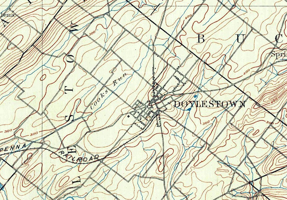 1890 Topo Map of Doylestown PA Quadrangle Bucks County