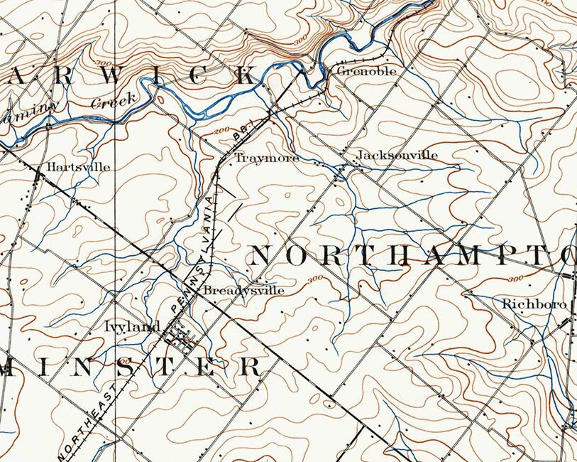 1894 Topo Map of Germantown PA Quadrangle Bucks County