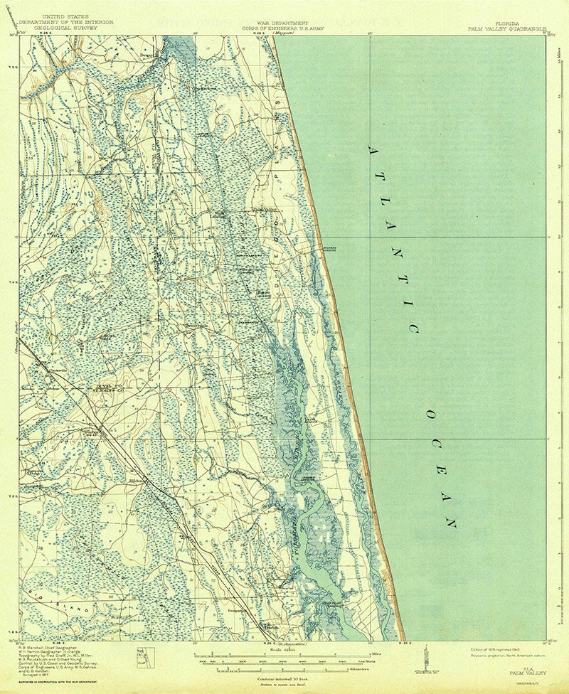 1918 Topo Map of Palm Valley Florida Quadrangle Ponte Vedra Beach