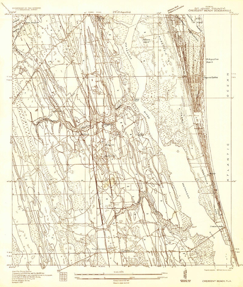 1937 Topo Map of Crescent Beach Florida Quadrangle