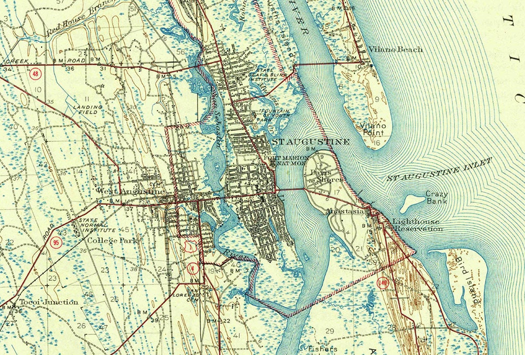 1943 Topo Map of Saint Augustine Florida Quadrangle