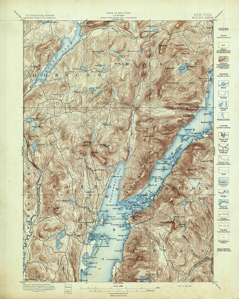 1897 Topo Map of Bolton New York Quadrangle