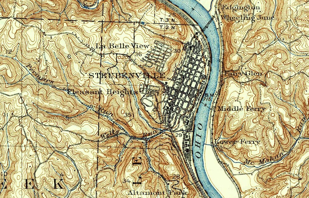 1904 Topo Map of Steubenville West Virginia Quadrangle Steubenville Ohio