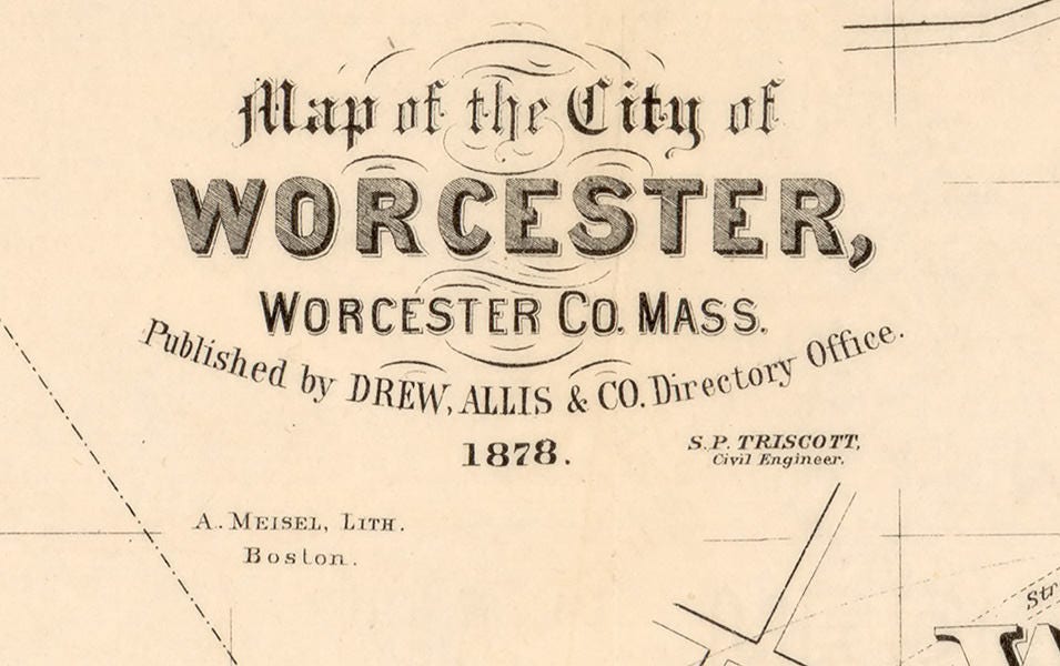 1878 Map of Worcester Worcester County Mass