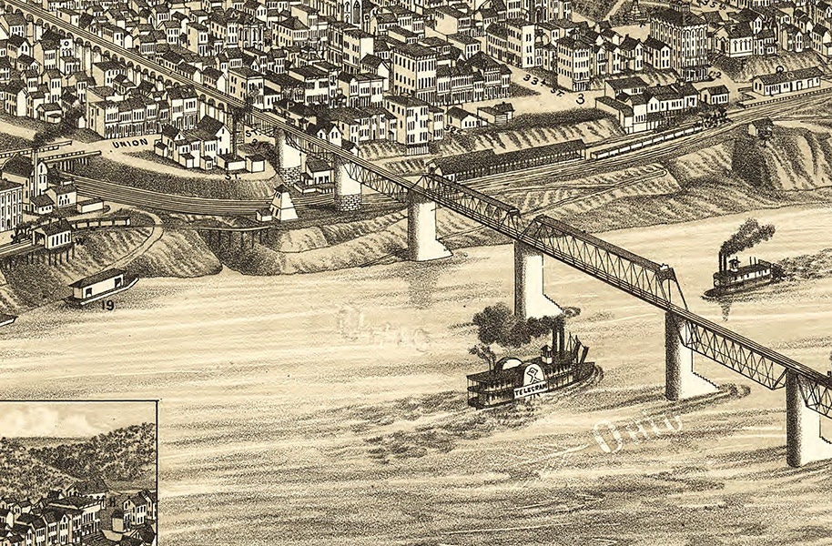 1882 Panoramic Map of Bellaire Ohio