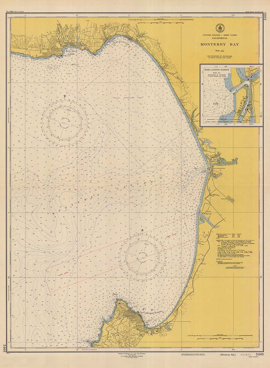 1948 Nautical Map of Monterey Bay California