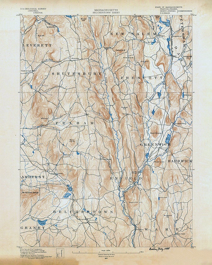 1890 Topo Map of Belchertown Massachusetts