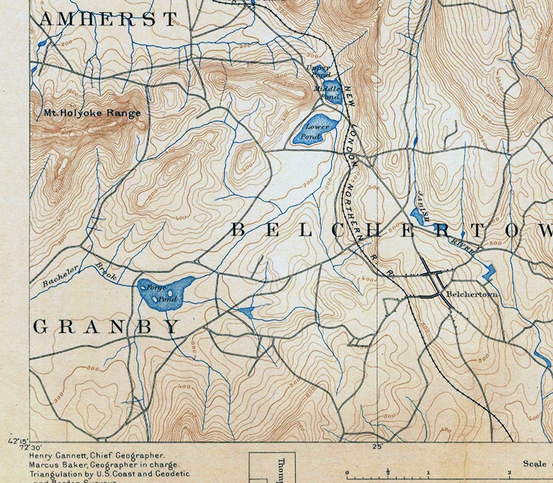 1890 Topo Map of Belchertown Massachusetts