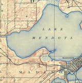 1890 Topo Map of Madison Wisconsin Quadrangle Lake Mendota Monona