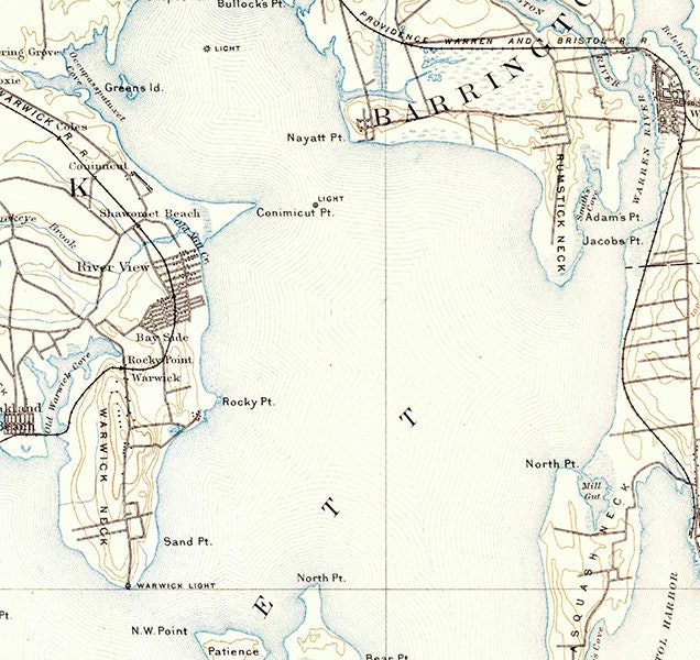 1890 Topo Map of Narragansett Bay Rhode Island