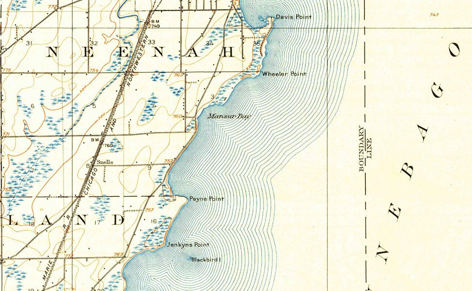 1911 Topo Map of Neenah Wisconsin Quadrangle Showing Fond du Lac