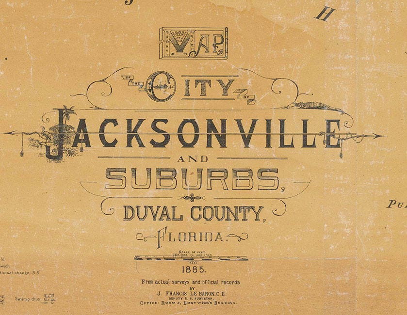 1885 Map of the city of Jacksonville Duval County Florida