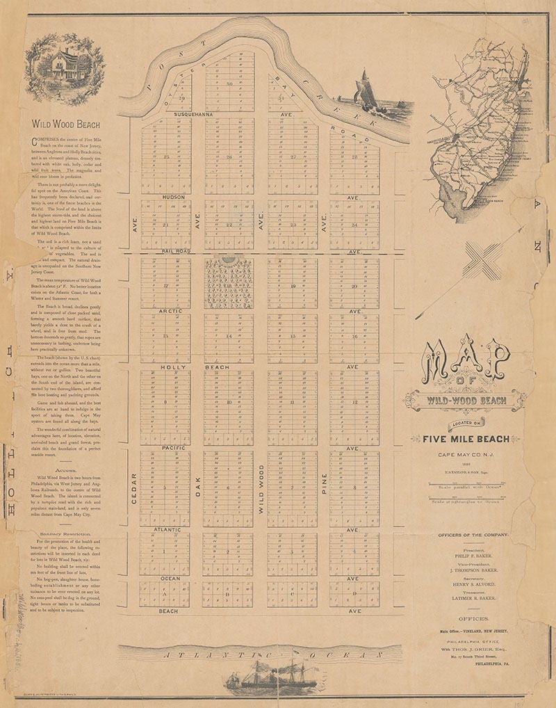 1886 Map of Wild-Wood Beach Cape May County New Jersey