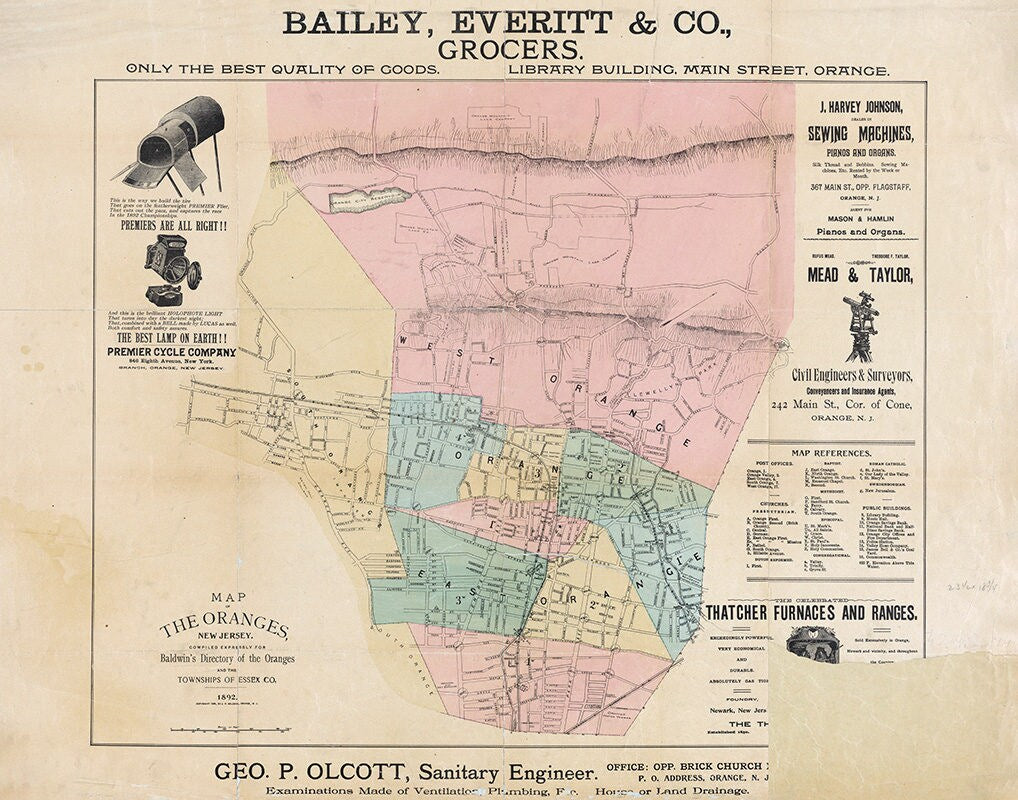 1892 Map of The Oranges New Jersey