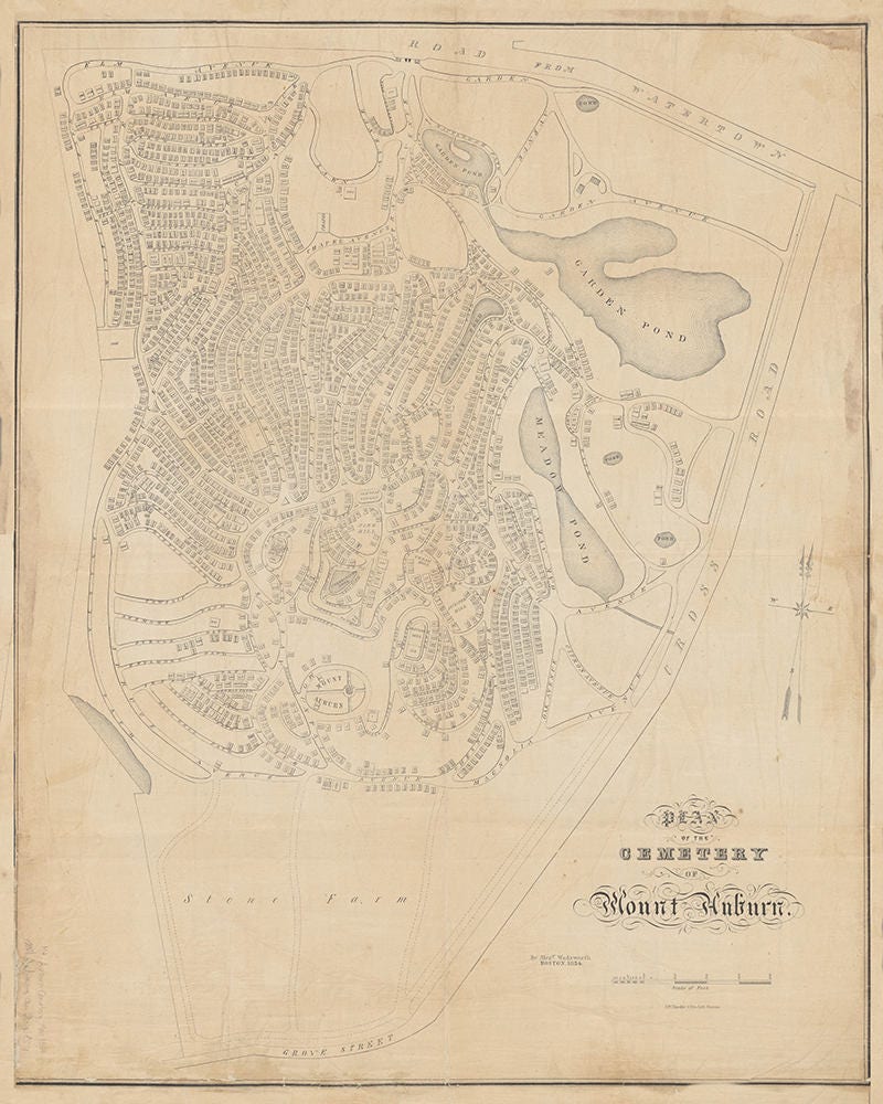 1854 Map of the Cemetery of Mount Auburn