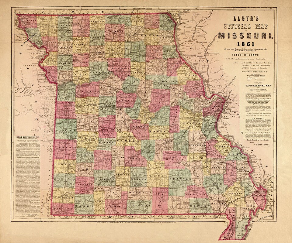 1861 Map of The State of Missouri