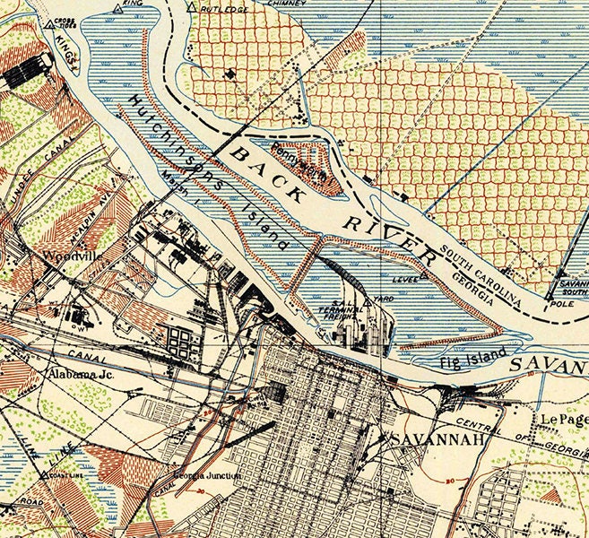 1942 Topo Map of Savannah Georgia
