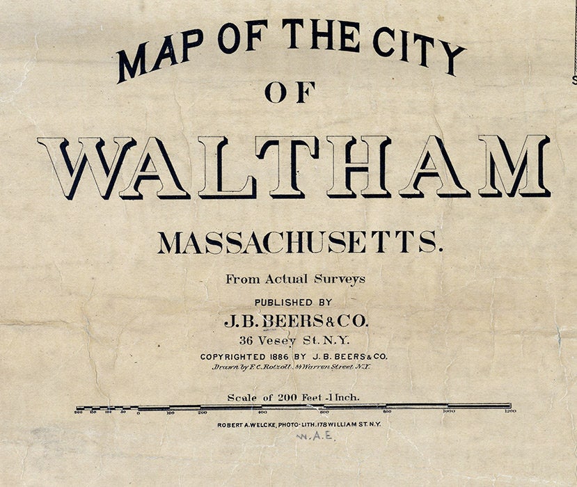 1886 Map of Waltham Massachusetts