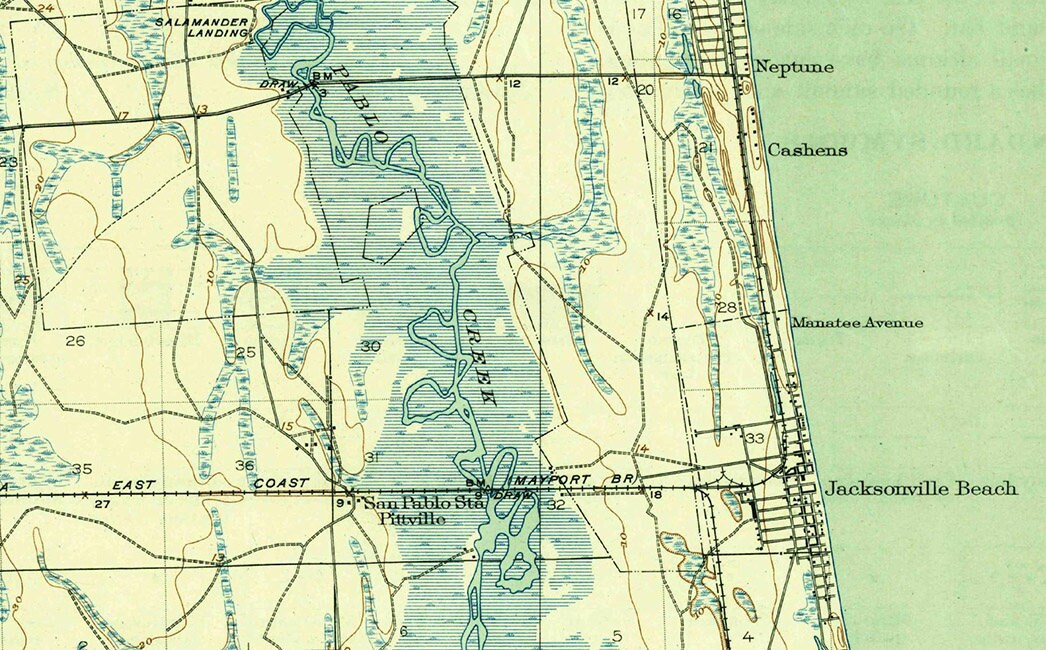 1918 Topo Map of Mayport Florida Quadrangle Jax Beach